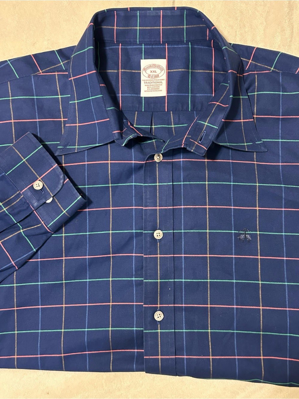 Brooks Brothers Mens XXL Traditional Non Iron Windowpane Plaid Shirt Navy Blue